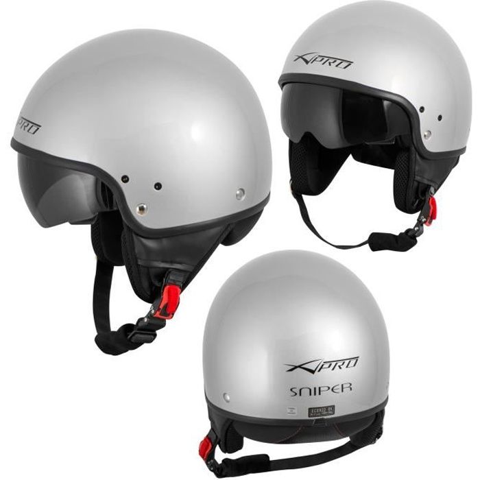 Casque Moto Scooter Vespa Jet Visiere pare soleil ECE 22 Argent L