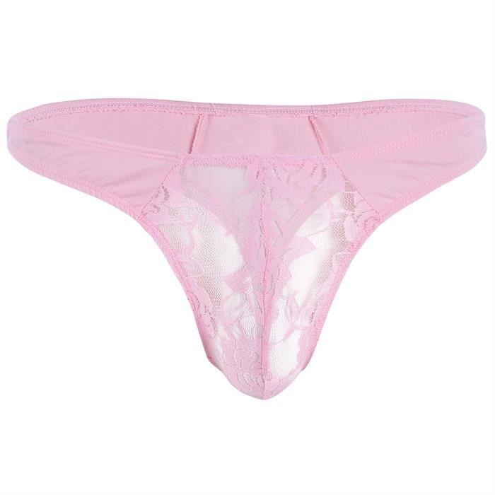 String Homme Sexy Slip en Dentelle Erotique Lingerie Transparent Lace Florale Sous-Vêtement Underwear Bikini Adult Taille Unique