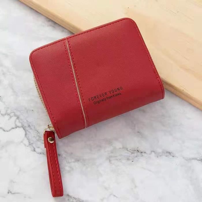 Portefeuille Femme en Cuir synthétique Lisse et Doux Porte Monnaie Porte Chéquier , Nombreux Compartiments (Rouge)