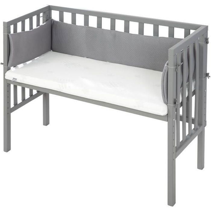 ROBA Lit cododo -safe asleep®- 2 en 1 gris, avec matelas ventilé, tour de lit et barrière