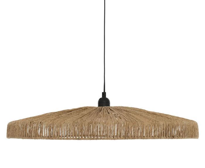 lampe suspendue, suspension luminaire en acier noir et bois de jute coloris naturel - diamètre 58 x hauteur 10 cm