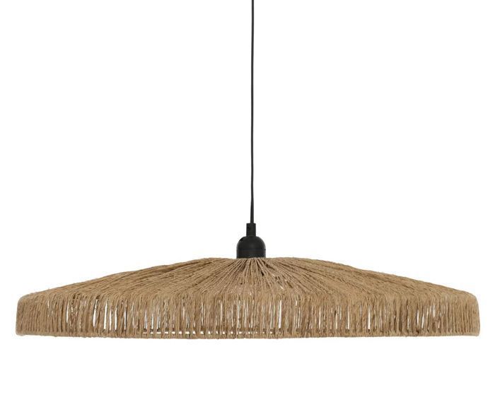 Lampe suspendue Suspension luminaire en Acier noir et bois de jute coloris naturel - diamètre 58 x Hauteur 10 cm