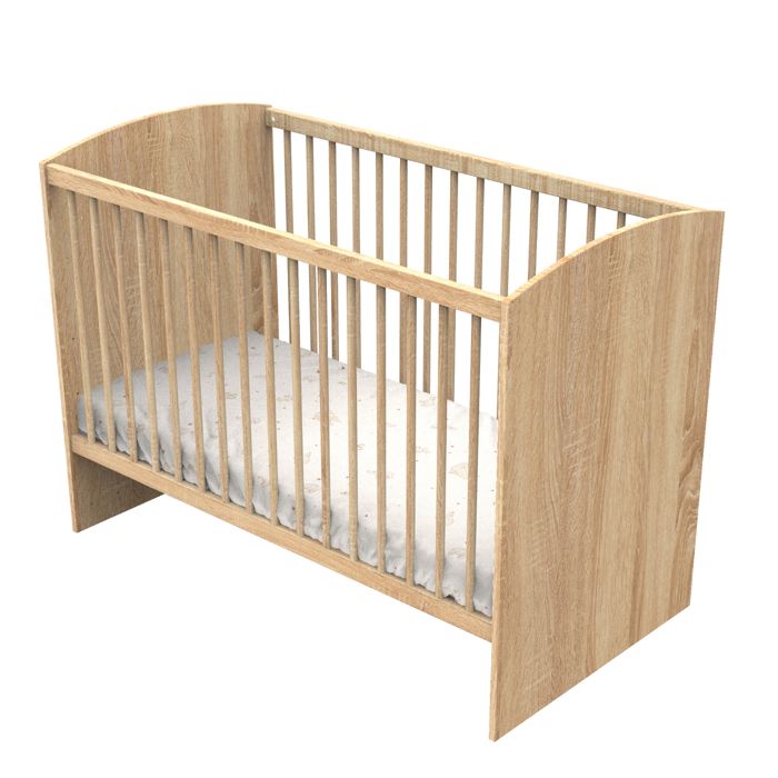 Lit avec têtes de lit arrondies en bois décor chêne doré - AZUR Lit avec têtes de lit arrondies en bois décor chêne doré - AZUR
