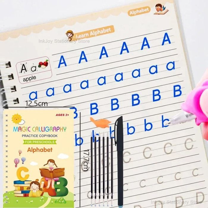 Cahier Magique D'Écriture Rainuré - Lot 4 Cahiers + Stylos + Poignée Pour Enfants 4-8 Ans (Français)