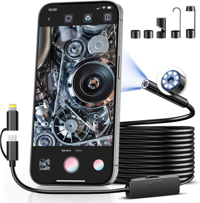 Caméra Endoscopique KAIWEETS 1920P 5M – Endoscope IP67 8 LED Réglables – Compatible IOS & Android – Inspection Pro