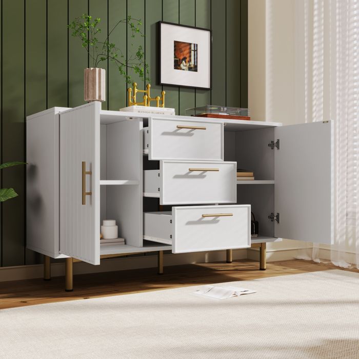 Buffet de cuisine multifonctionnel – 138 cm, avec tiroirs, portes d'armoire et étagères réglables – design moderne avec dispositif anti-basculement. | Leroy Merlin