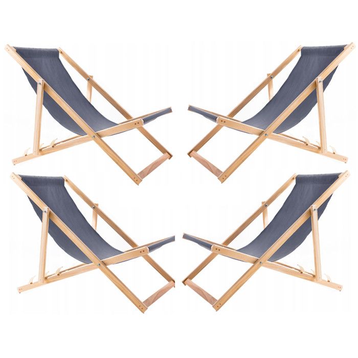 ECD Germany Lot de 4 Chaises Longues Pliantes en Bois Chiliennes, Beige
