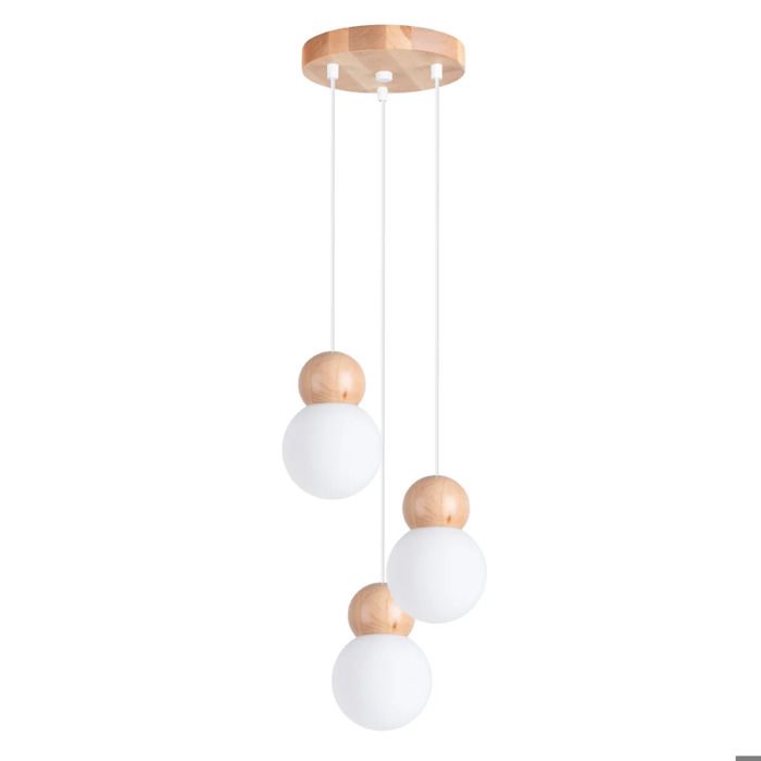 Lampe à suspendre - Sollux Lighting - Pekka 3P - Bois naturel - Élégance scandinave - 31x31x124 cm