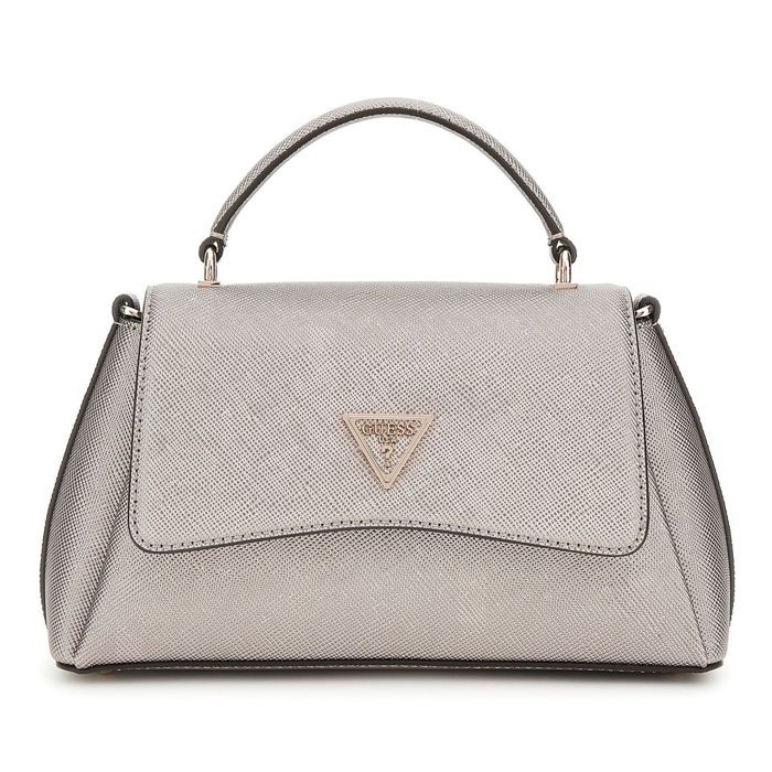 GUESS Sac à main taupe pour femme - Eco Gloriana 2 Compartment TH Flap Pewter 277665 GUESS Sac à main taupe pour femme - Eco Gloriana 2 Compartment TH Flap Pewter 277665