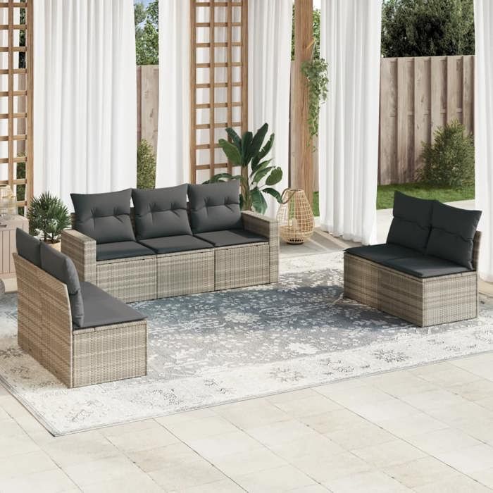 vidaXL Salon de Jardin avec Coussins 7 pcs Canapés avec Pieds Réglables Ensemble de Meubles dExtérieur Patio Terrasse 3218822