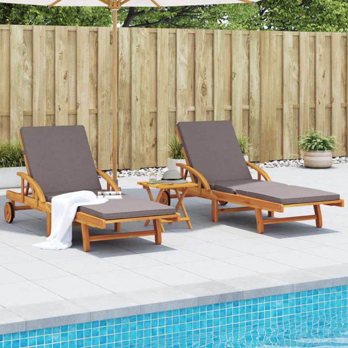 vidaXL Chaises longues lot de 2 avec coussins 200x68x83 cm bois acacia lit de bronzage chaise longue d'extérieur lit de 3206373