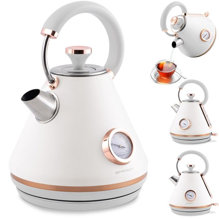 Bouilloire électrique avec thermomètre - JANSHOP - 17 L - Blanc cassé - Base pivotante à 360° - Filtre anticalcaire