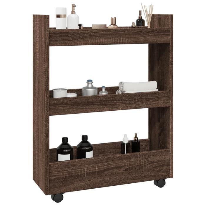 SALE 2025Desserte de cuisine à roulettes - Chariot de rangement étroit 3 niveaux - Chêne marron - 11 75 Kg 7708