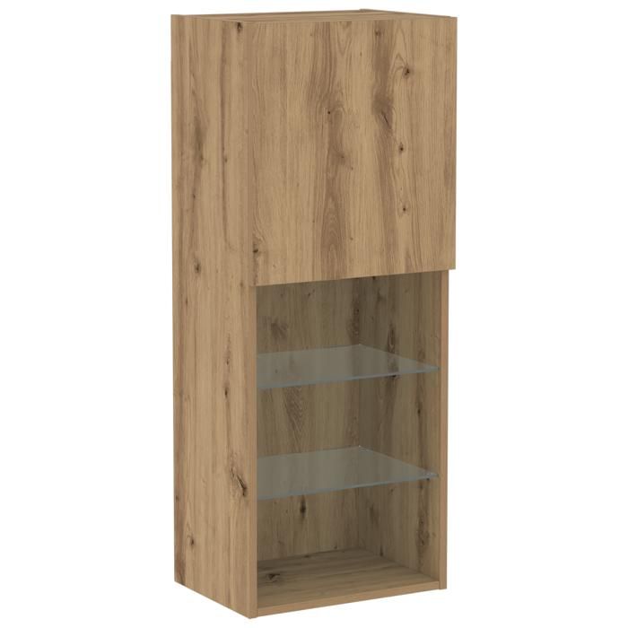 PROMOTION Meuble TV - Scandinave - avec éclairage LED Chêne Artisan 405x30x102 cm 53510 - BestMeuble
