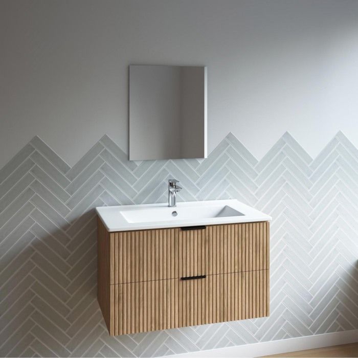 Meuble salle de bain simple vasque 60cm bois MDF ondulé Meuble salle de bain simple vasque 60cm bois MDF ondulé