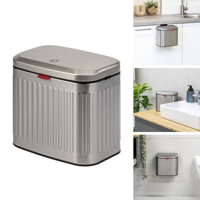 eluno Poubelle poubelle de cuisine et de salle de bain capacité 3 litres aspect inox