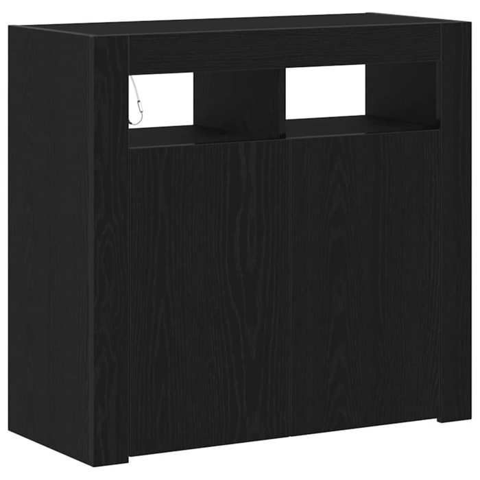 YUN@Buffet Bas Bahut Armoire Commode Sidebord avec lumières LED Chêne noir 80x35x75 cm - bois dingénierie @1933@