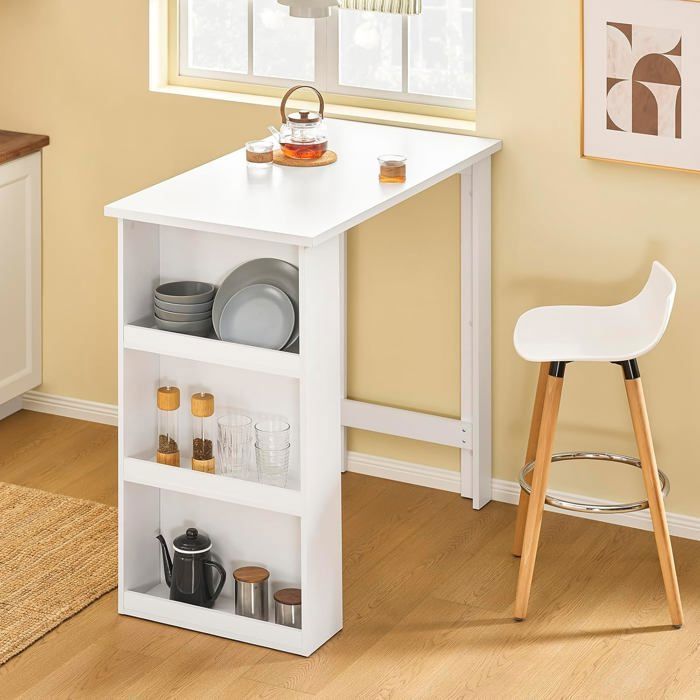 Table de Bar SoBuy Mange Debout avec 3 Étagères Latérales Rangement Petits Espaces Table Haute Cuisine Salon Blanche 112x57x106cm