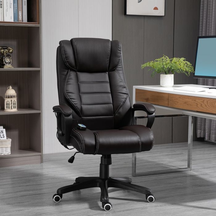 Fauteuil de bureau direction massant grand confort hauteur réglable fonction dossier à bascule revêtement synthétique brun