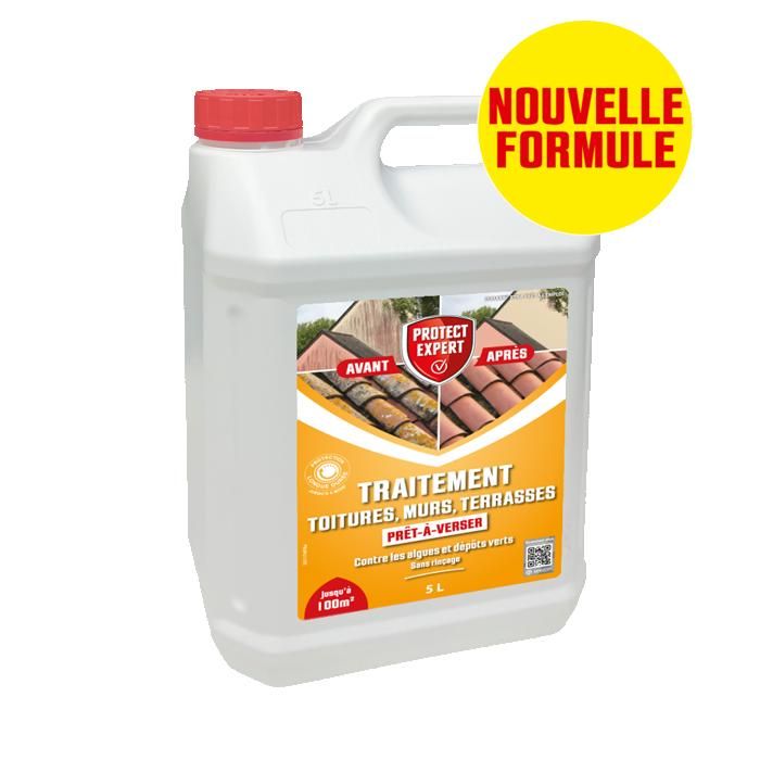 PROTECT EXPERT Traitement Terrasses Toitures & Murs - Contre Les Algues Lichens & Dépôts Verts - Prêt-À-Verser - 5L AMTPB5N
