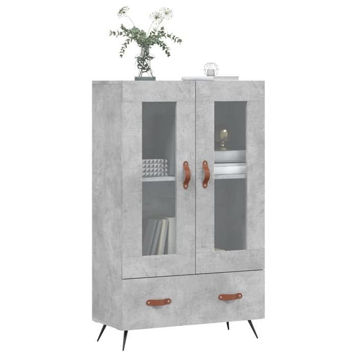 Buffet haut en bois dingénierie - vidaXL - Gris béton - 69 5x31x115 cm - Pieds en métal - Porte vitrée