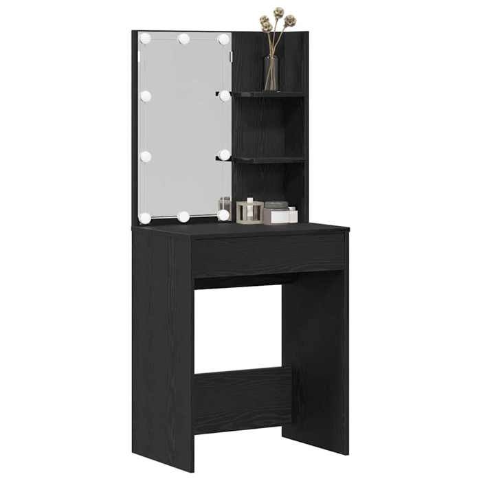 Coiffeuse moderne - vidaXL - Chêne noir - 60x40x140 cm - Bois dingénierie - Grand espace de stockage - Bandes LED