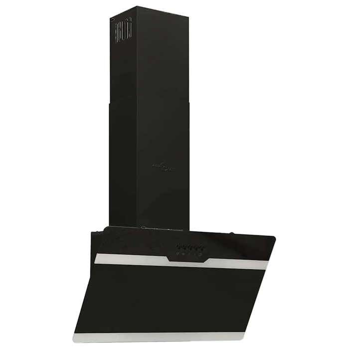 Hotte murale - JILL - 60 cm - Acier et verre trempé - Noir - Débit dair 297 m³/h - Lampe LED 15 W - 3 vitesses
