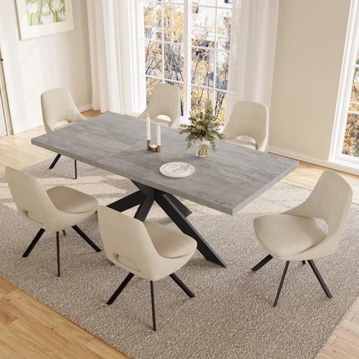 JIEXI Table à rallonges avec chaises ensemble de salle à manger pour 4-6 personnes (table 130-170 cm + 6 chaises beiges)