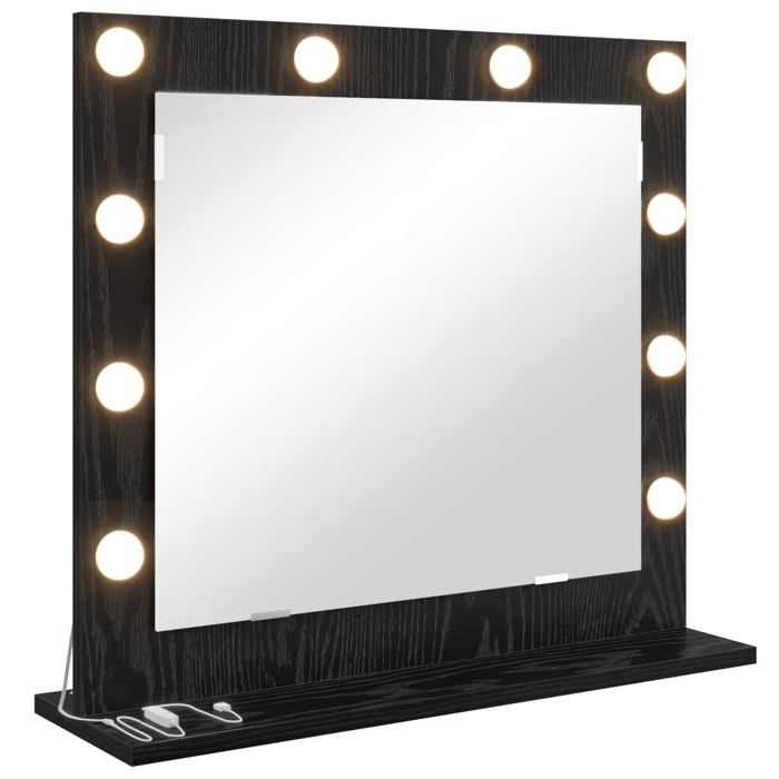 Miroir de coiffeuse éclairé - vidaXL - Chêne noir - 60x55x18 cm - Bandes LED - Blanc chaud - Verre et bois composite