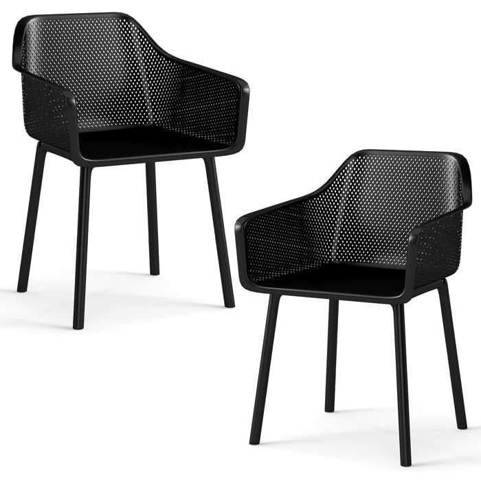 GIANTEX Lot de 2 Chaises de Salle à Manger-Dossier en Maille-Accoudoirs-Pieds en PP-Charge 150 kg-Salon Bureau-57x54 5x81cm-Noir GIANTEX Lot de 2 Chaises de Salle à Manger-Dossier en Maille-Accoudoirs-Pieds en PP-Charge 150 kg-Salon Bureau-57x54 5x81cm-Noir