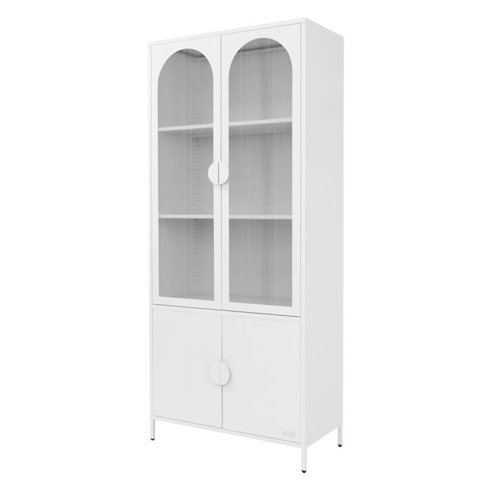 Armoire vitrée haute ML-Design 80x185x40 cm acier blanc avec 4 étagères/casiers et portes sur pieds Armoire vitrée haute ML-Design 80x185x40 cm acier blanc avec 4 étagères/casiers et portes sur pieds