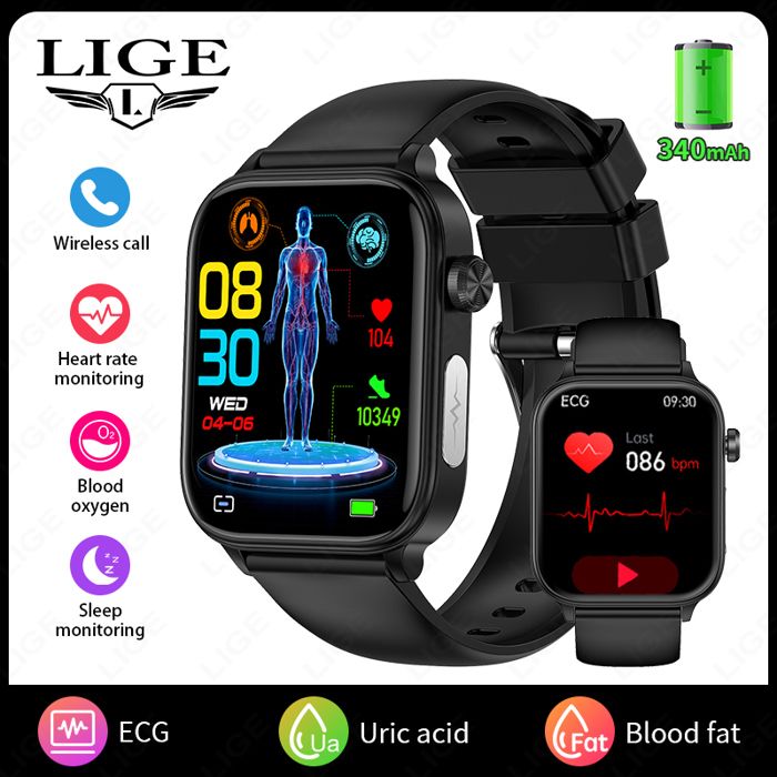 Montre intelligente - LIGE - ECG - Écran tactile 1 96 - Diagnostic médical IA - ECG/PPG Montre intelligente - LIGE - ECG - Écran tactile 1 96 - Diagnostic médical IA - ECG/PPG