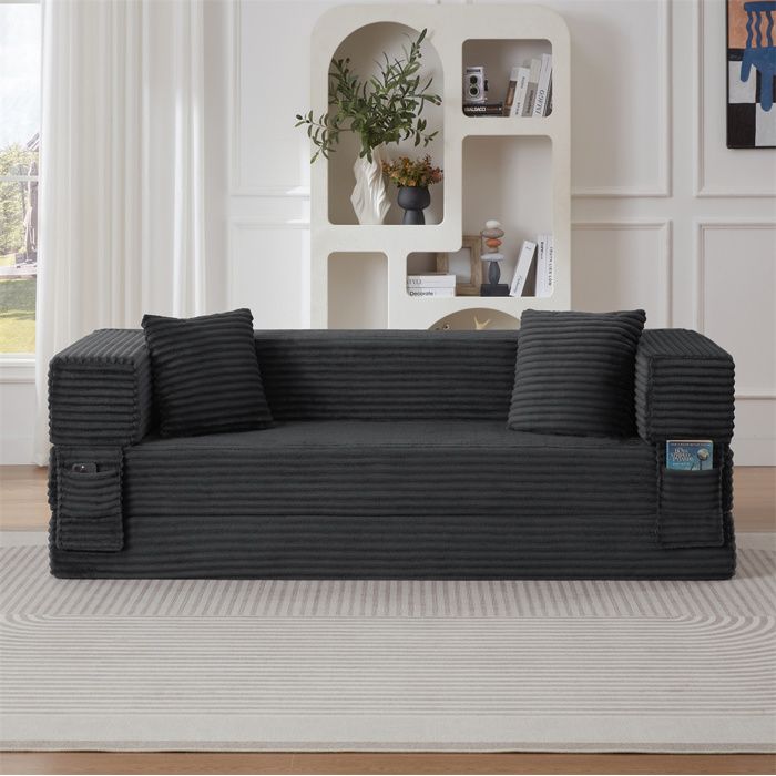 DRIPEX Canapé-lit Pliant en 2 placescanapé compressé en velours côtelédans une boîte pour SalonChambre à CoucherL200cmGris