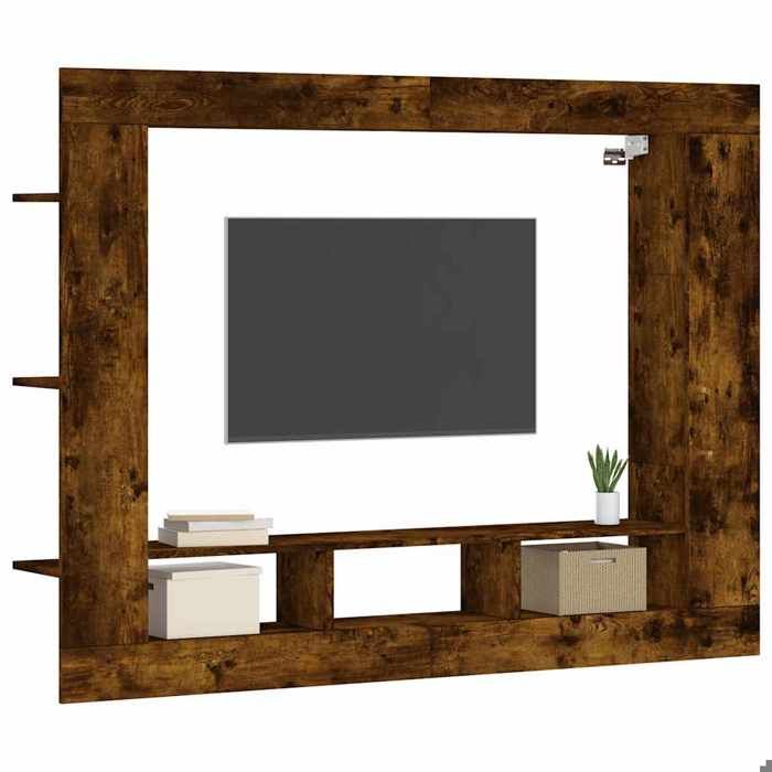 CHIC Brun Meuble TV Moderne - ZENCORE - MEUBLE DE SEJOUR - Cabinet TV - chêne fumé 152x22x113cm - Bois dingénierie 3311