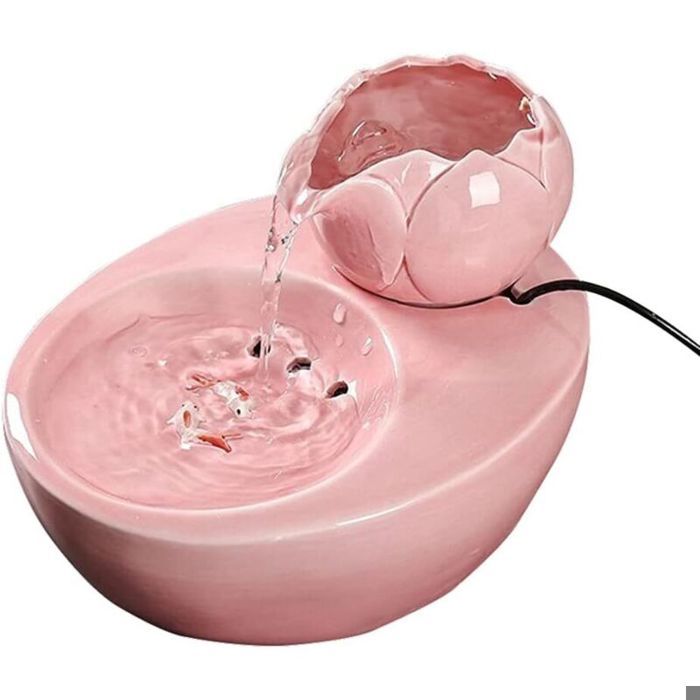 Fontaine deau en céramique pour animaux - OKZ® - Céramique durable - Lotus vertical - Filtre automatique - Rose