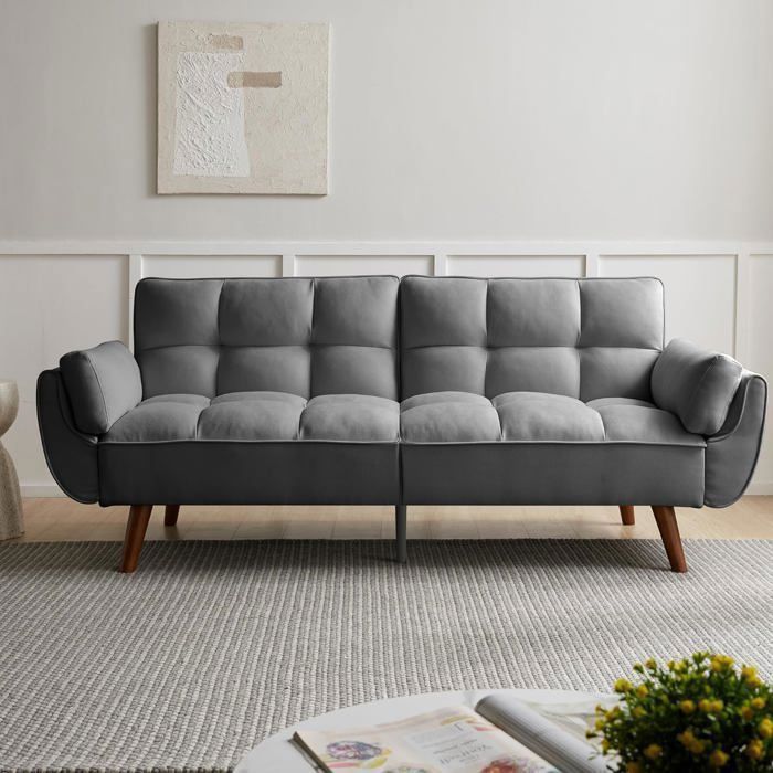 JIEXI Canapé 2 Places moderne en tissu avec dossier réglable canapé-lit multifonctionnel pour salon (gris)