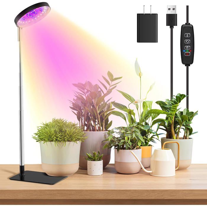48 LED Lampe pour plantes de bureau Grow Light 6000K Lampe pour plantes dintérieur avec minuterie 3/9/12H 10 niveaux de luminosité