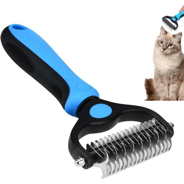 Peigne démêlant 2-en-1 pour animaux double face dents fines et larges bleu toilettage chiens et chats poils longs