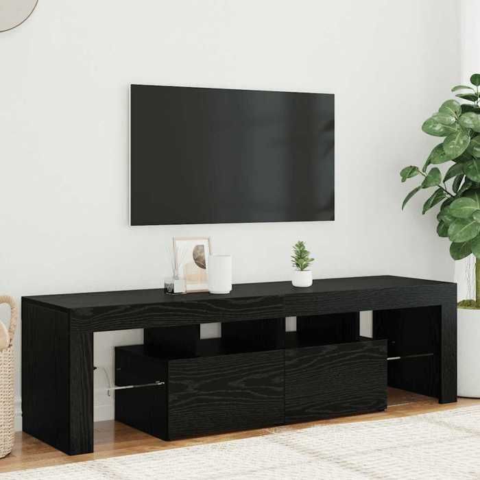 vidaXL Meuble TV avec éclairage LED en chêne noir 140 x 365 x 40 cm bois composite 862030