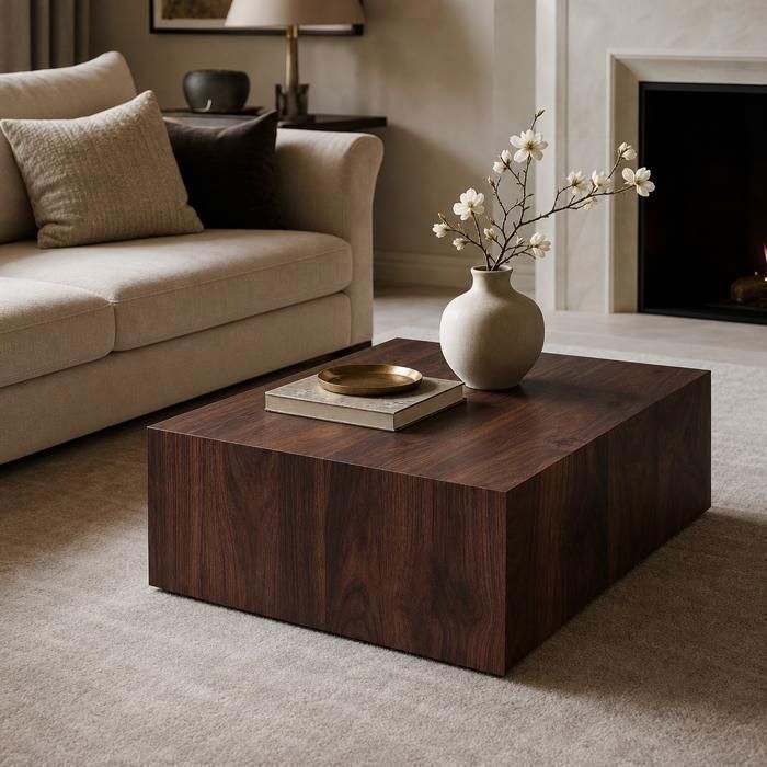 Table basse - Zephmum - rectangulaire noyer 90x50x30 cm MDF pieds antidérapants