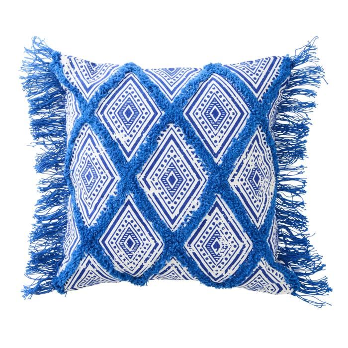 J-Line Coussin Motif Oriental - coton - bleu/blanc