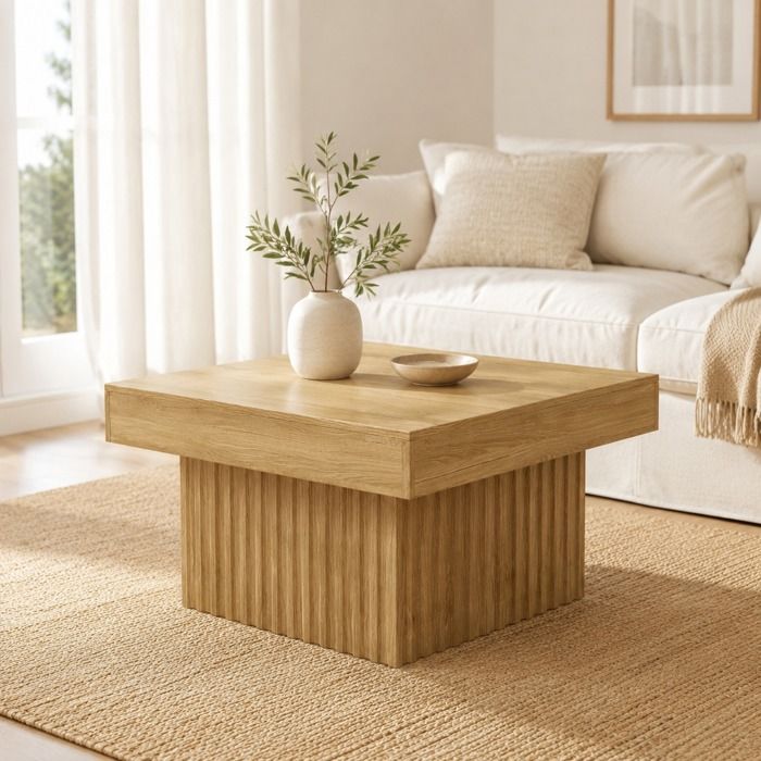 WUVRIE Table basse carrée 79 x 79 x 46 cm décor bois naturel plateau en panneaux de particules et base MDF