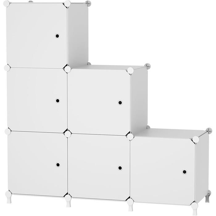 Cube de rangement modulable 6 cases avec portes - 30 x 30 x 30 cm gain de place pour chambre blanc