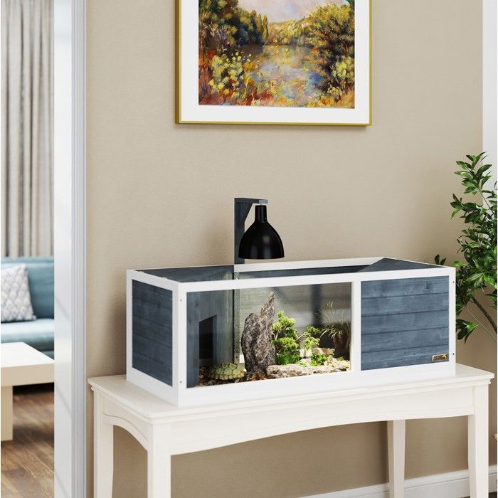 Terrarium pour Tortue avec Façade Transparente et Dessus Ouvrant - ELVMI - Support de Lampe en Bois Gris 120 × 50 × 40 cm