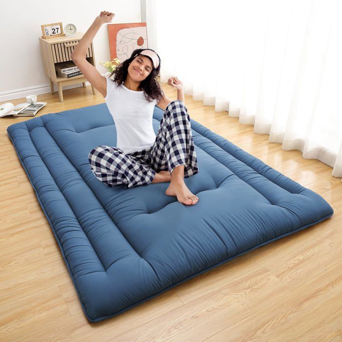 Matelas sol japonais pliable 137x203cm tatami bleu marine