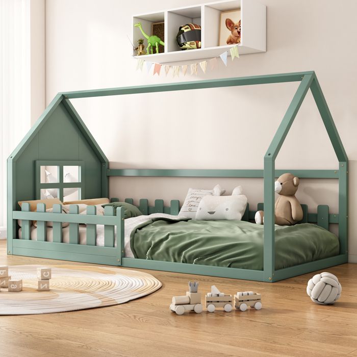 Design solide et sécurisé lit pour enfant couleur vert idéal pour chambre enfant adolescent rangements sécurité