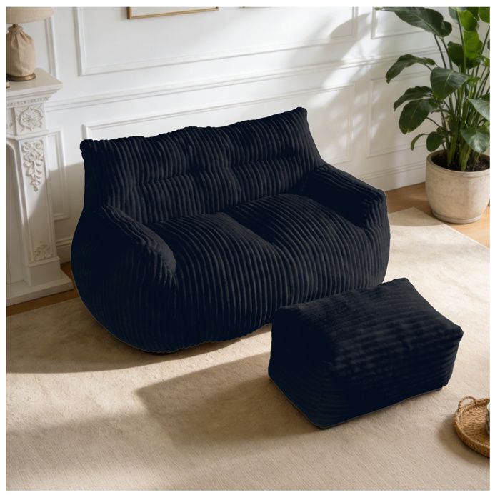 VUENOR Pouf poire double 135x100x75 cm noir avec repose-pieds