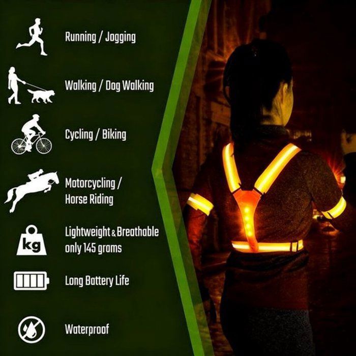 Gilet de course - Éclairage intégré - Gilet réfléchissant avec lumière - Rechargeable (câble USB inclus) - Éclairage 3CQINGSHOP