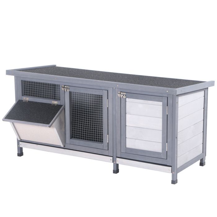 Clapier - Clapier Lapin sur Pied Toit Bitumé Ouvrant - 2 Portes Verrouillables - 112 x 50 x 54 cm - Gris et Noir