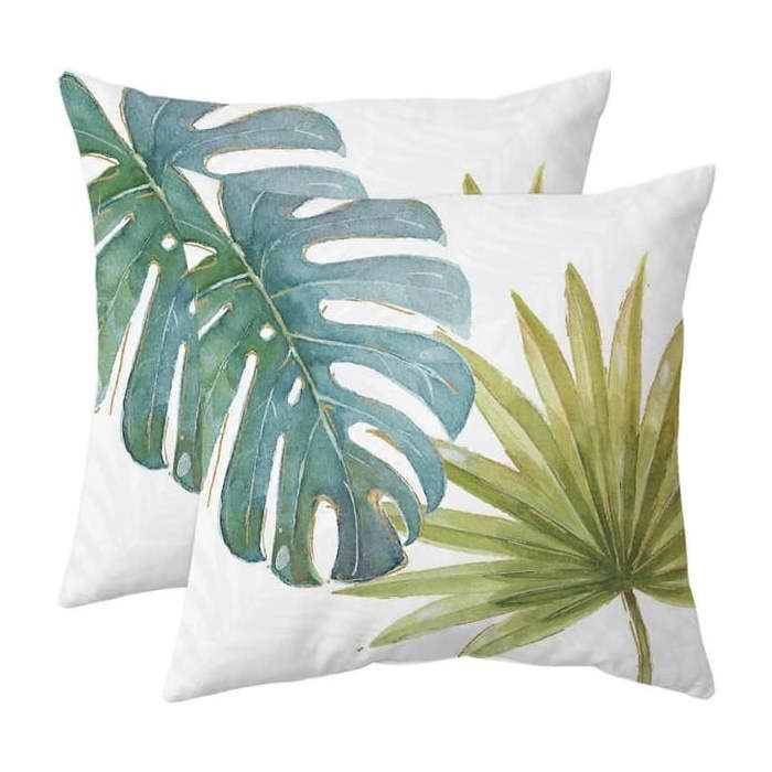 2 housses de coussin décoratives à feuilles tropicales vert olive style botanique Monstera et bananier canapé ou extérieur